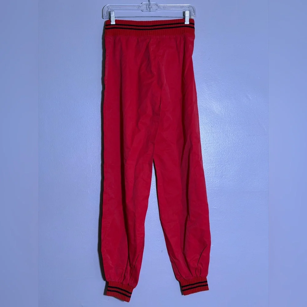 Vintage Red Sports Pants 90s Nylon Joggers Elastic Ankles Streetwear - Picture 4 of 6